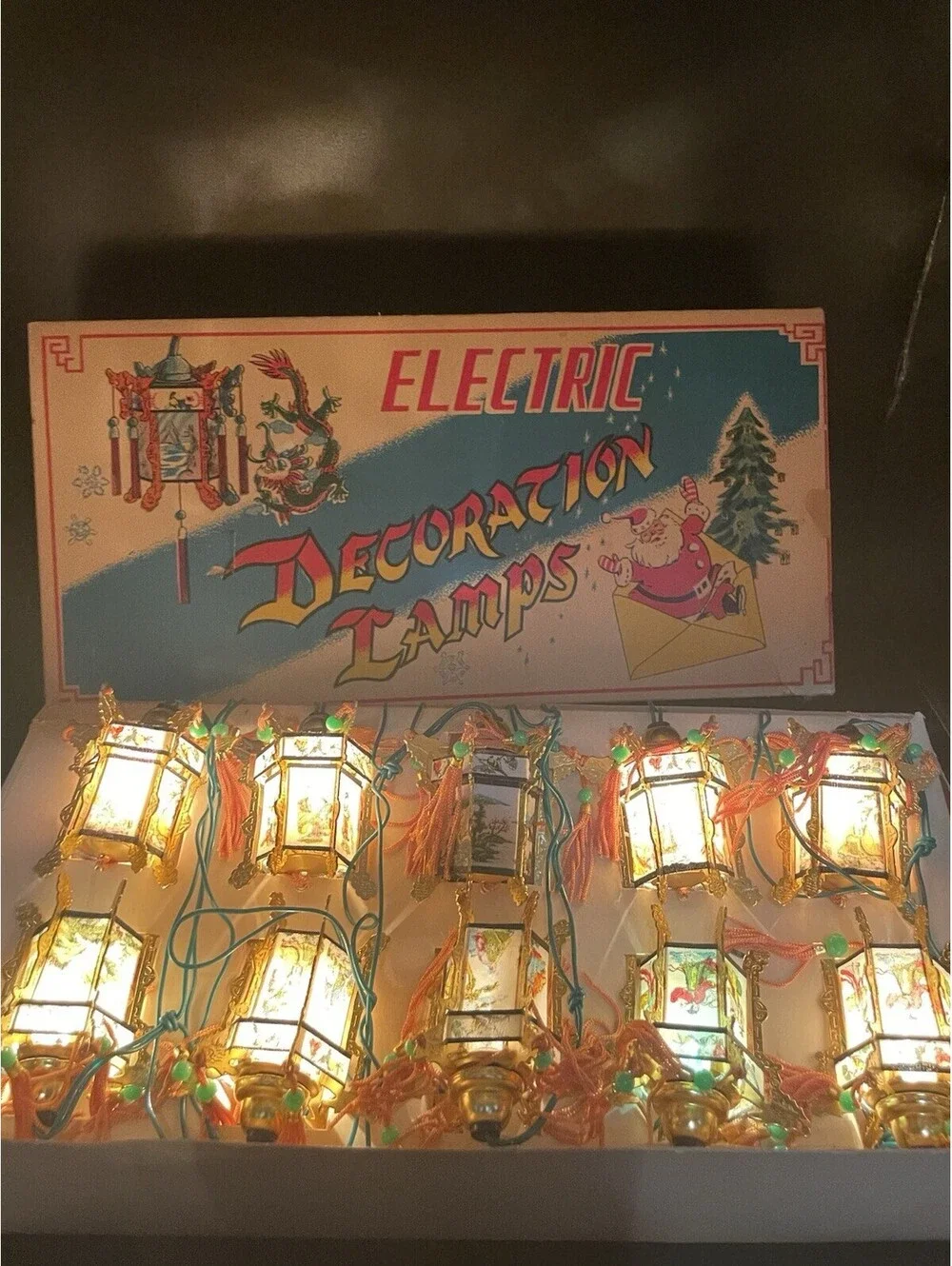 Rare Electric Decoration Chinese  Palace Lantern String Lights In Original Box